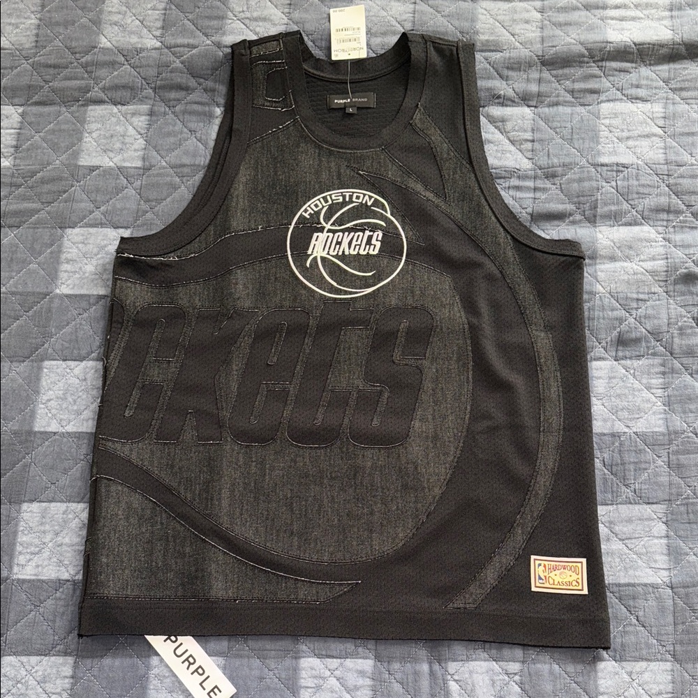 PURPLE BRAND Houston Rockets Black Mesh Jersey.